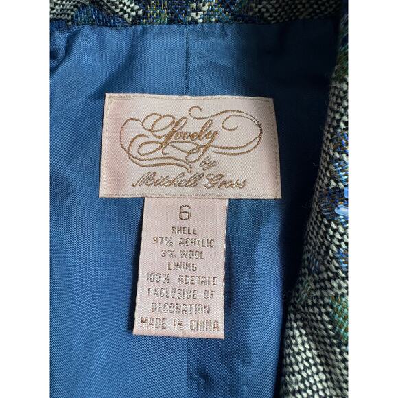 Lovely by Mitchell Gross Women's Blue Floral Tweed Embellished Blazer Size 6 NWT - Picture 7 of 10